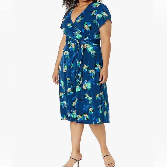 Donna Morgan Women's Plus Size Stretch Floral Cottage Spring Faux Wrap Dress 18W - Picture 15 of 16